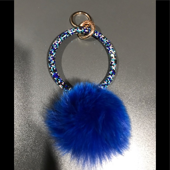 Pom Pom Crystal Rhinestone Bangle Key Ring - Royal Blue - Picture 2 of 4